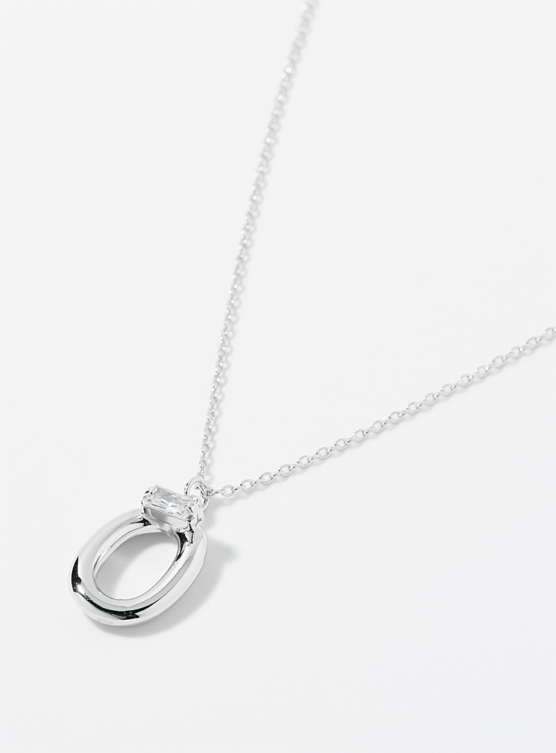 Simons Silver Crystal and hoop necklace for women