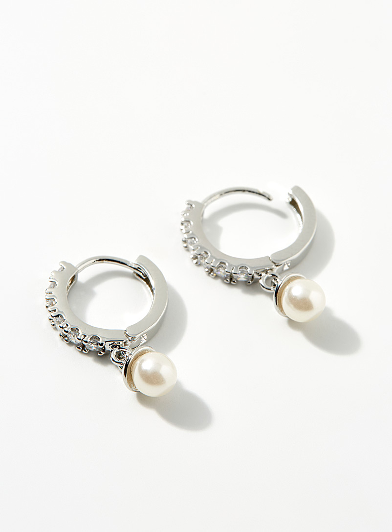 Simons Silver Crystal and pearl hoops for women