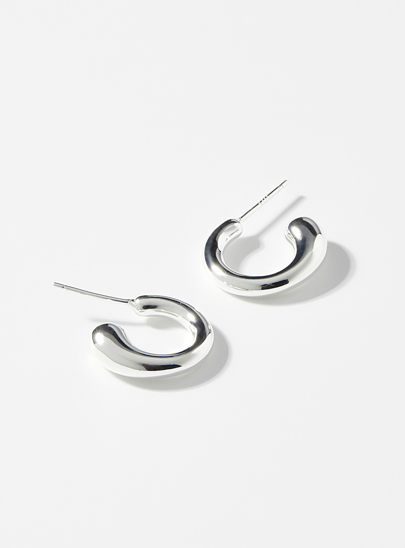Simons Silver Small domed hoops for women