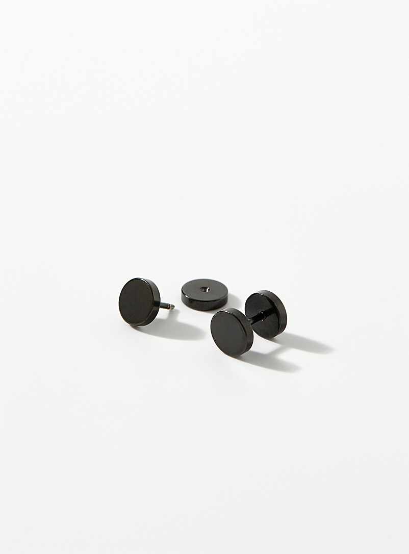 Le 31 Black Round plate earrings for men