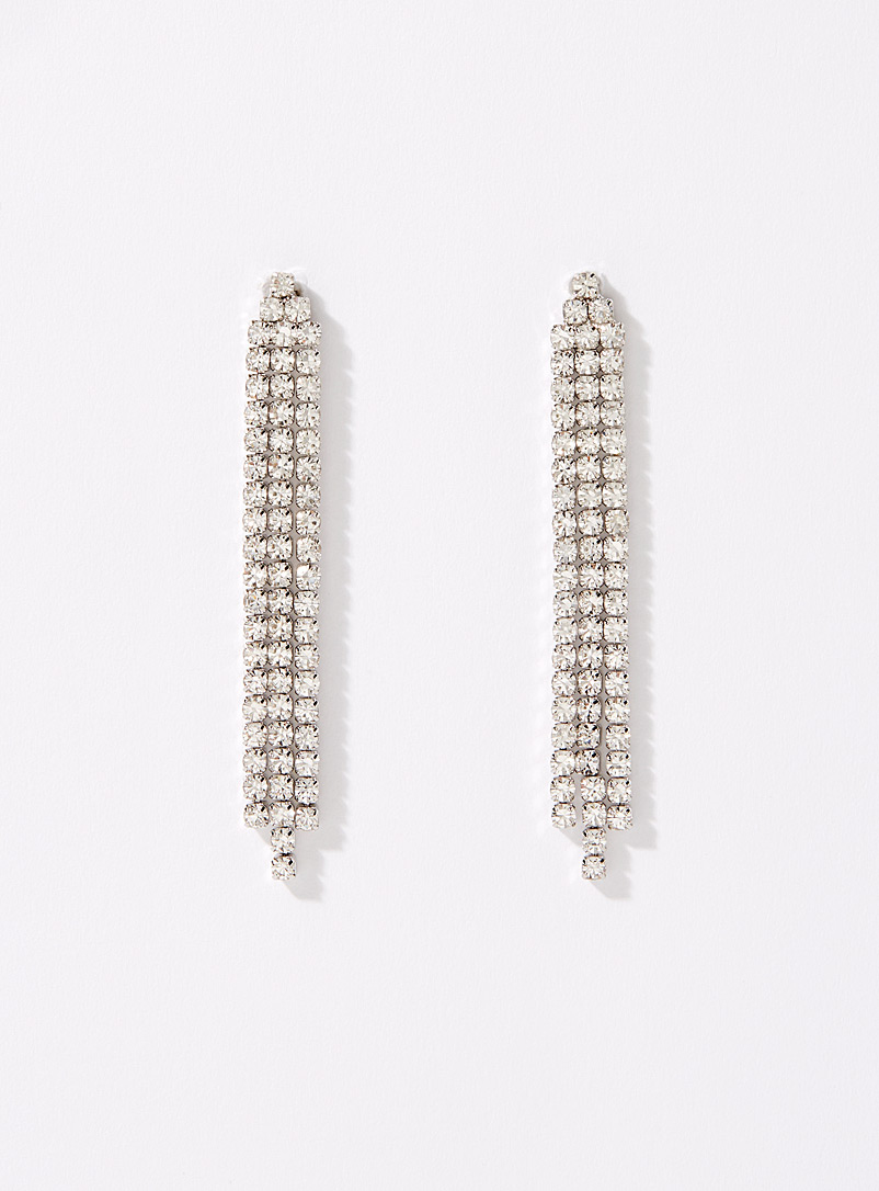 Simons Silver Crystal bar earrings for women