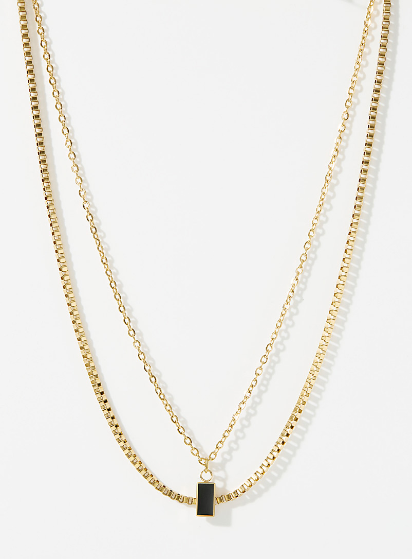 Le 31 Gold Black medallion double-chain necklace for men
