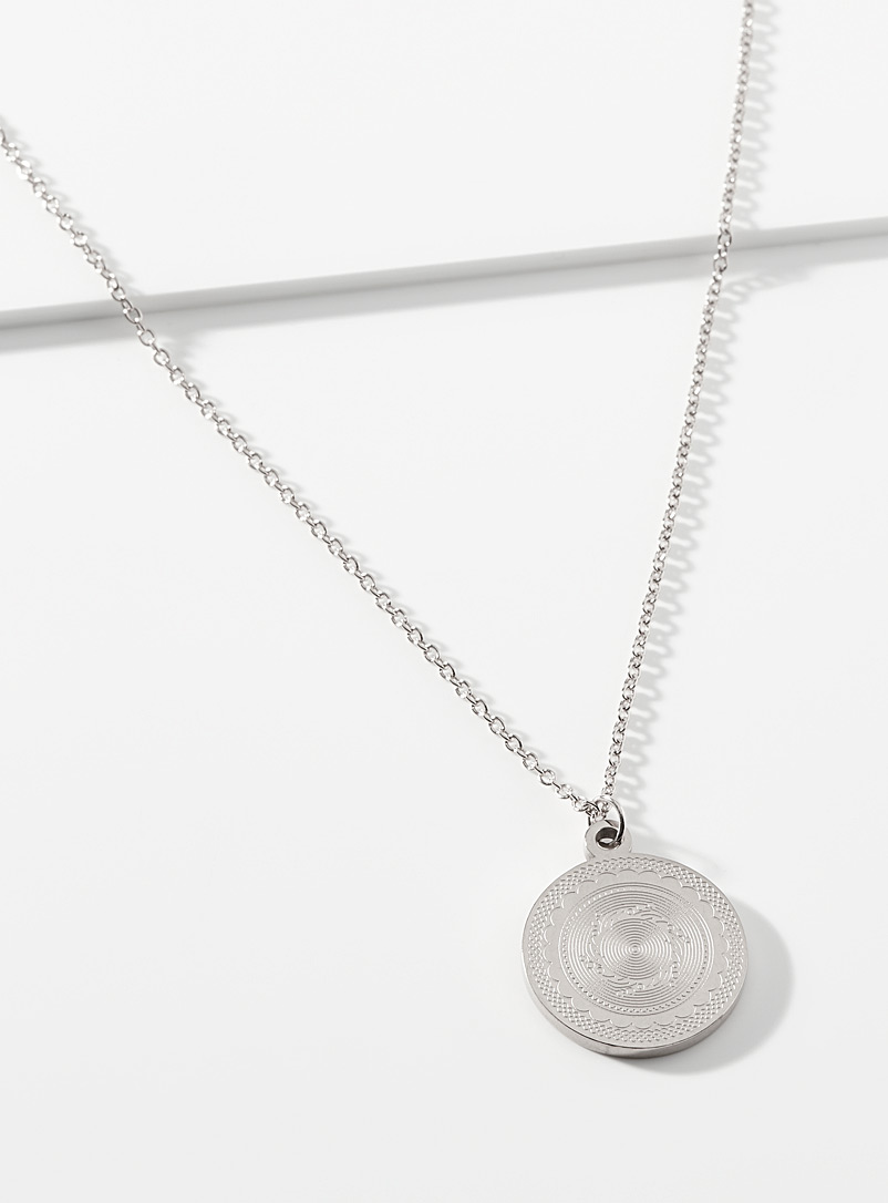 Simons Silver Engraved medallion necklace for women