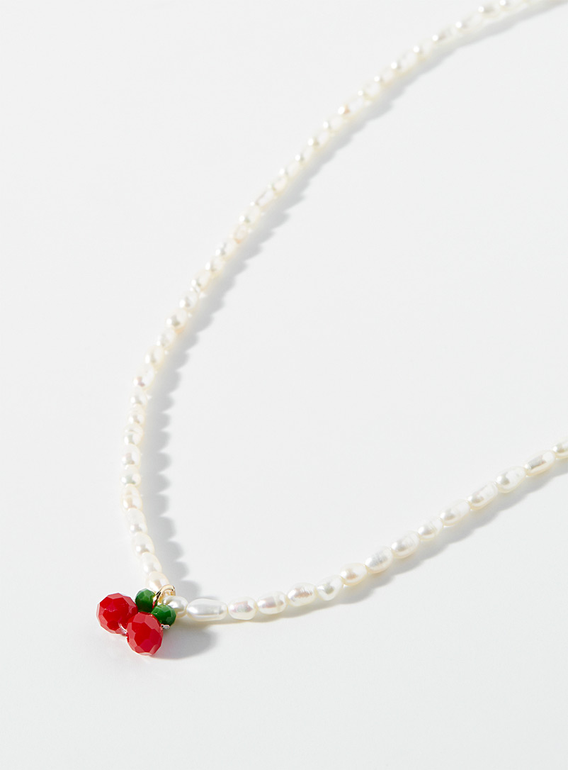 Simons Patterned White Pearly cherries necklace for women