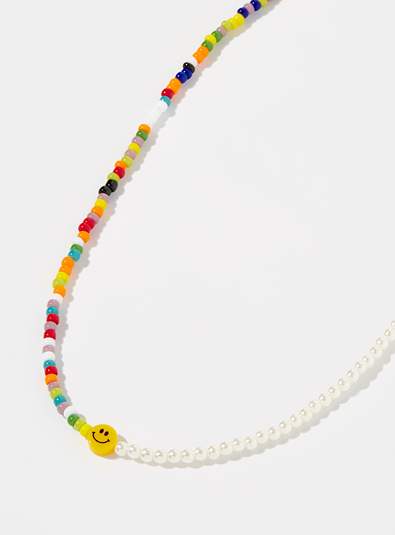 Simons Patterned White Smiley face necklace for women