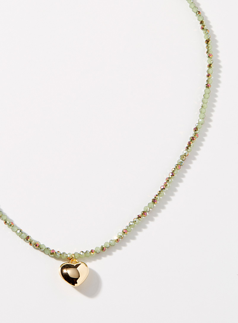 Simons Bottle Green Shimmery heart necklace for women