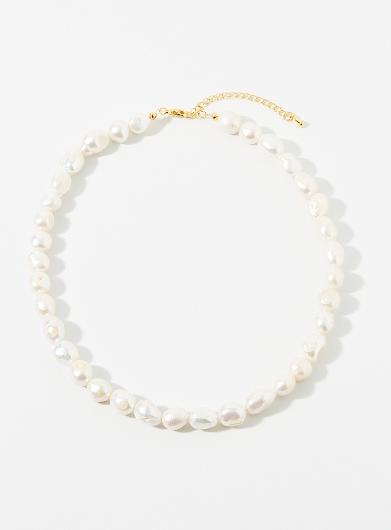 Simons White Large pearly bead necklace for women