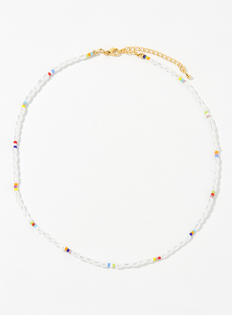 Simons White Colourful mini-bead pearl necklace for women