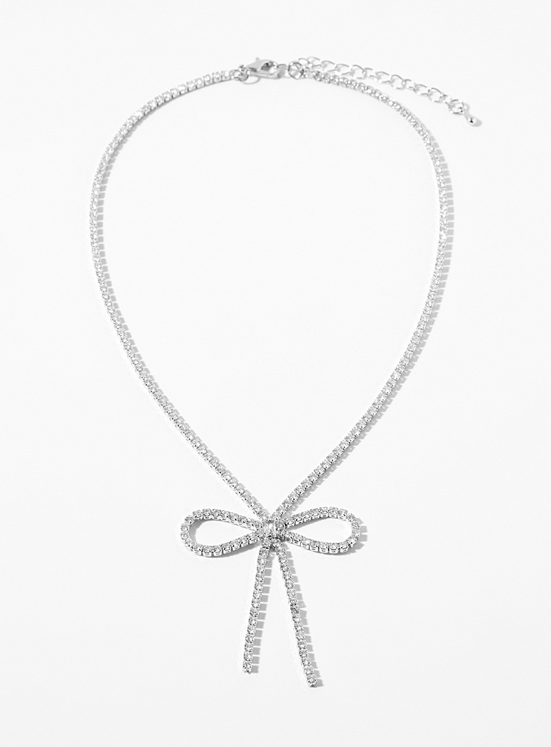 Simons Silver Crystal bow chain for women