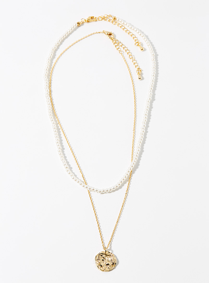 Simons Assorted Pearly bead and gold medallion chains Set of 2 for women
