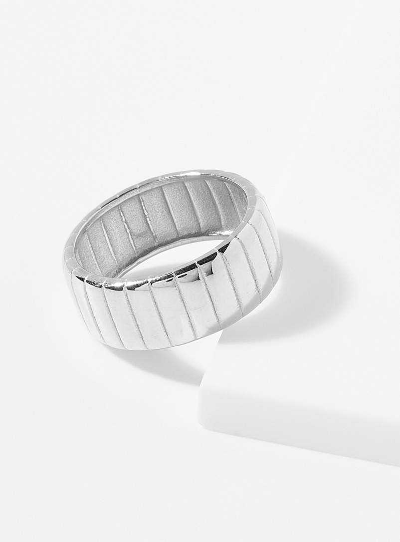 Simons Silver Striped ring for women