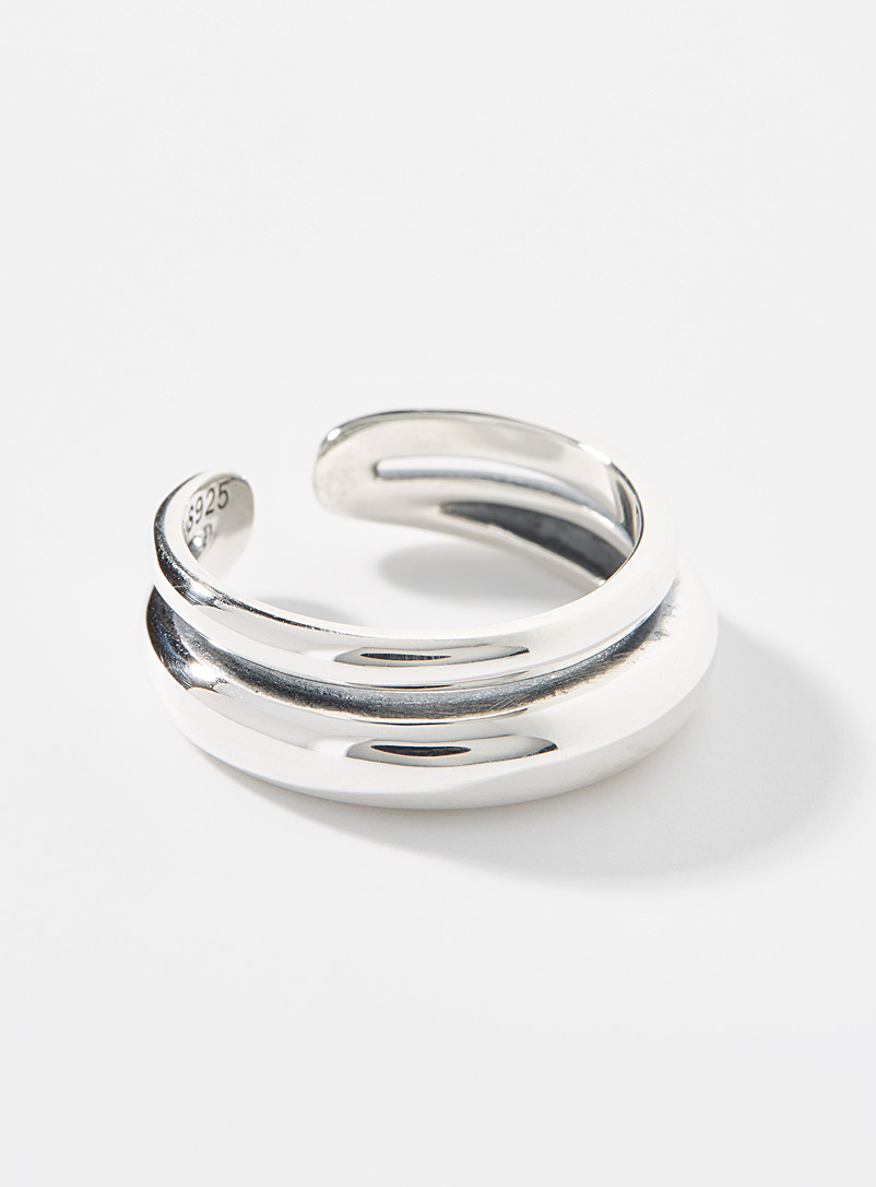 Simons Silver Layered-like open ring for women