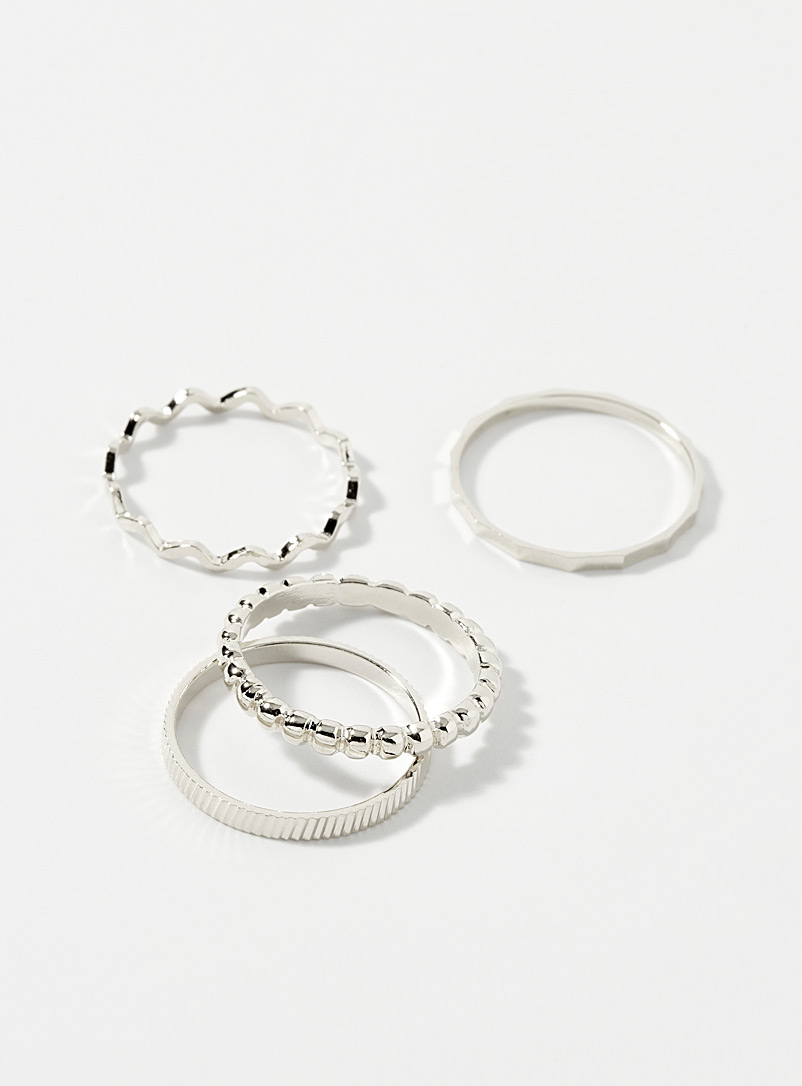Simons Silver Metallic rings Set of 4 for women