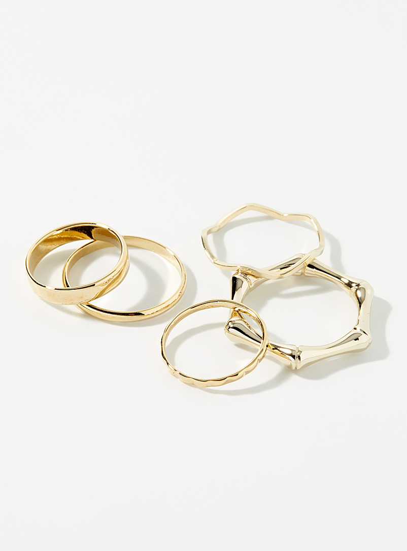 Simons Assorted Thin golden rings Set of 5 for women