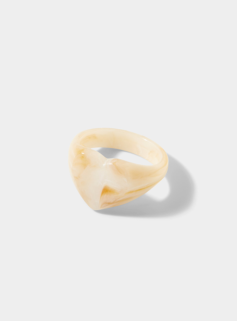 Simons Ivory White Marbled heart ring for women