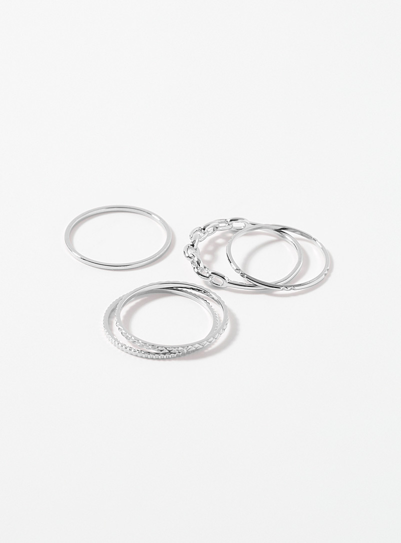 Simons Silver Textured rings Set of 5 for women