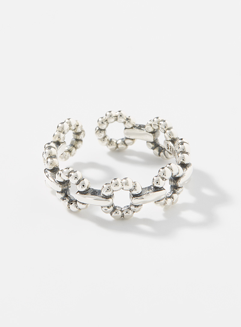 Simons Silver Pearly link open ring for women