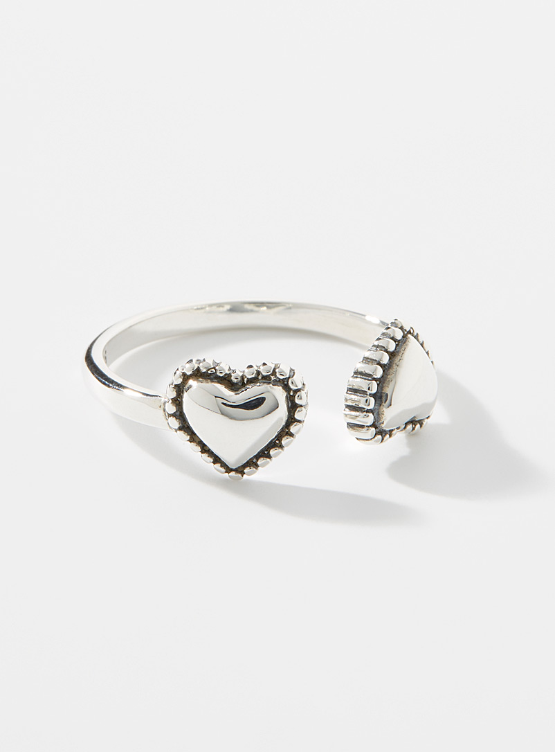 Simons Silver Vintage heart open ring for women