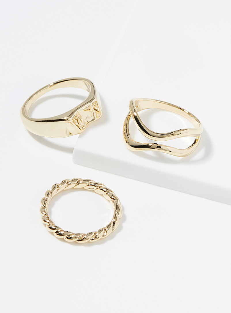 Simons Gold Sculpted metal rings Set of 3 for women