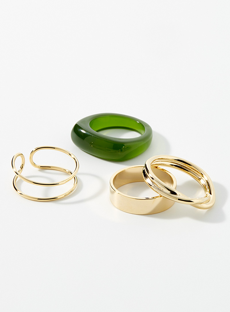 Simons Pine/Bottle Green Multiform rings Set of 4 for women