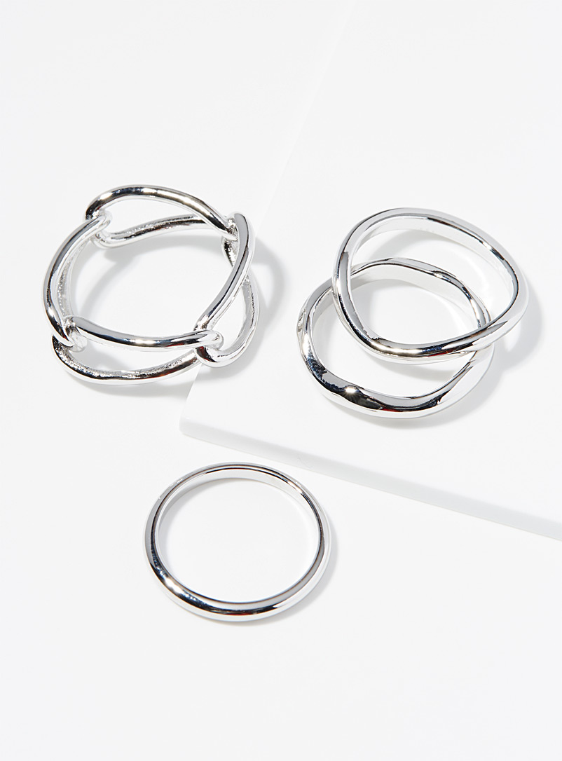 Simons Silver Irregular rings Set of 4 for women