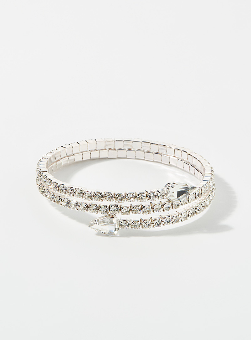 Simons Silver Small crystal coiled bracelet for women