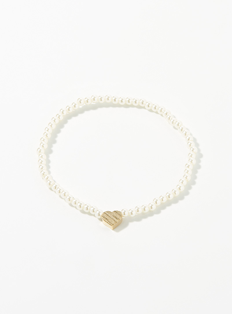 Simons: Le bracelet de perles cœur doré Blanc pour femme