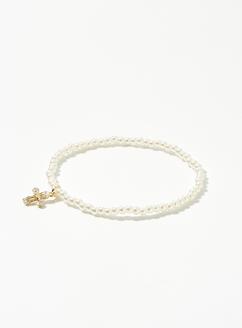 Simons: Le bracelet de perles croix Blanc pour femme