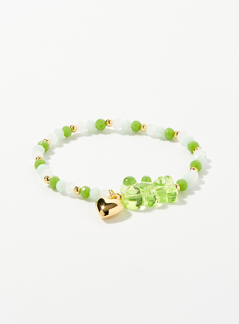 Simons Patterned Green Heart and teddy bear bracelet for women