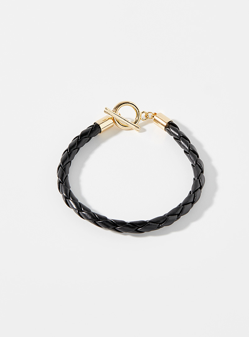 Simons Black Braided faux-leather bracelet for women