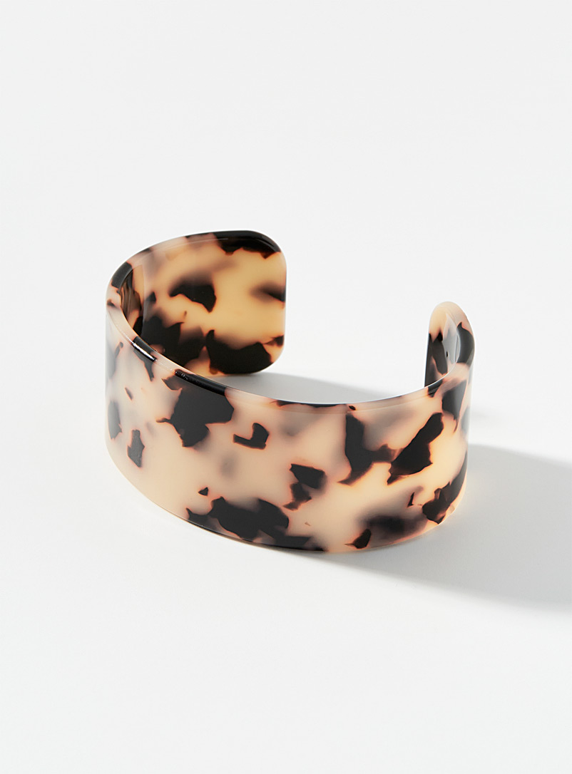 Simons Patterned Ecru Tortoiseshell wide acetate cuff bracelet for women