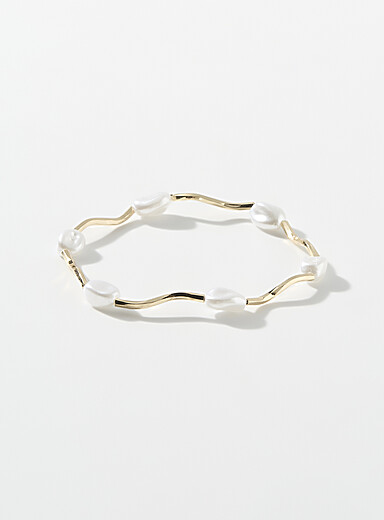 Wavy rod and pearl bracelet