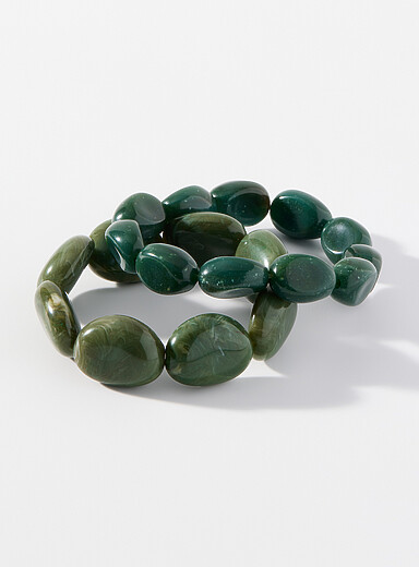 Green-hued stone bracelets Set of 2