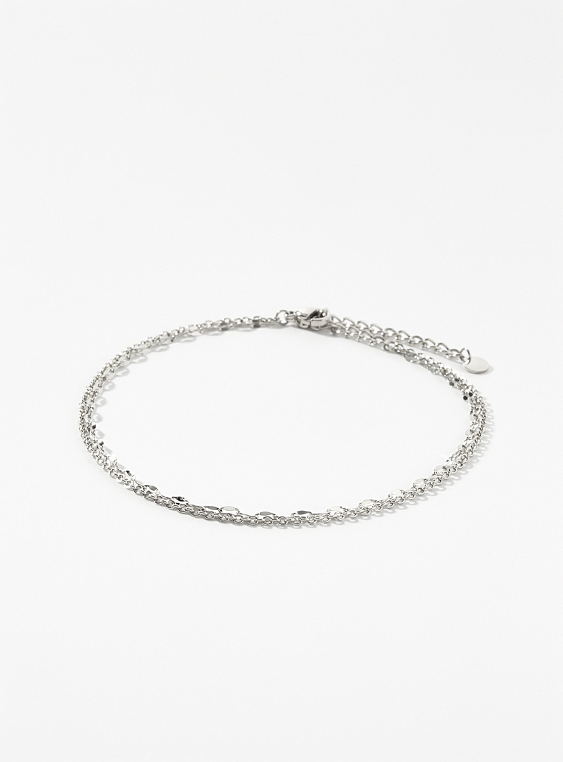 Simons Silver Double-row ankle chain for women