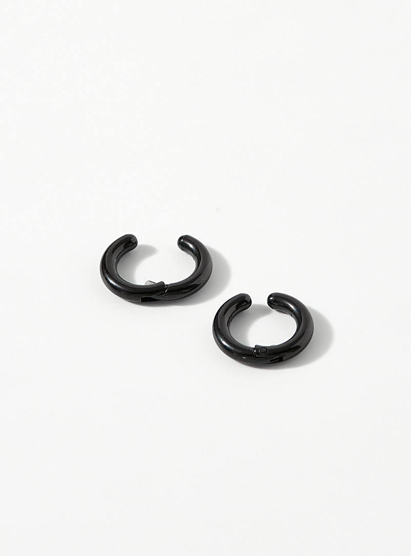 Le 31 Black Small minimalist cuff earrings for men