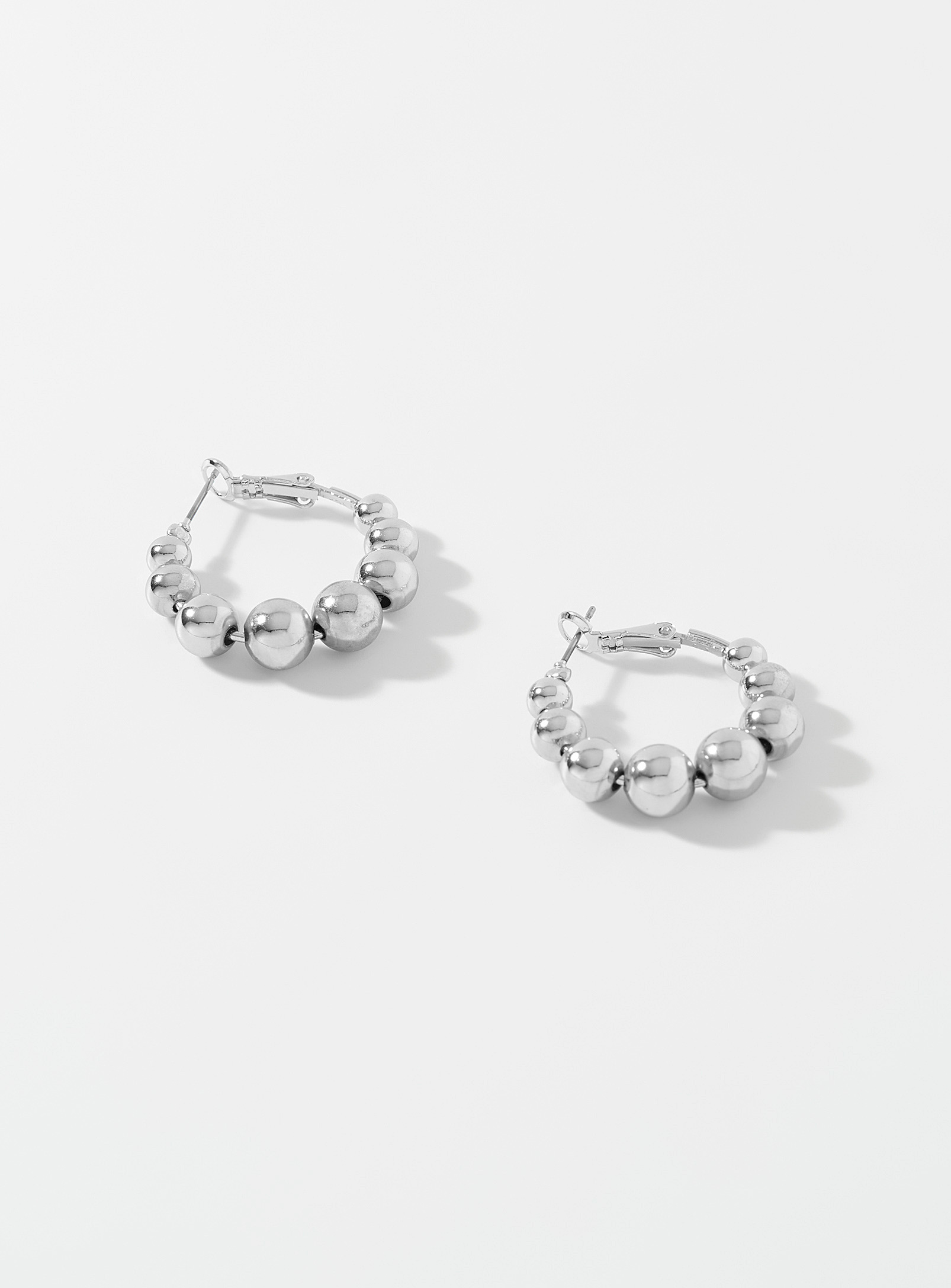 Simons - Women's Metallic bead Hoop Earrings