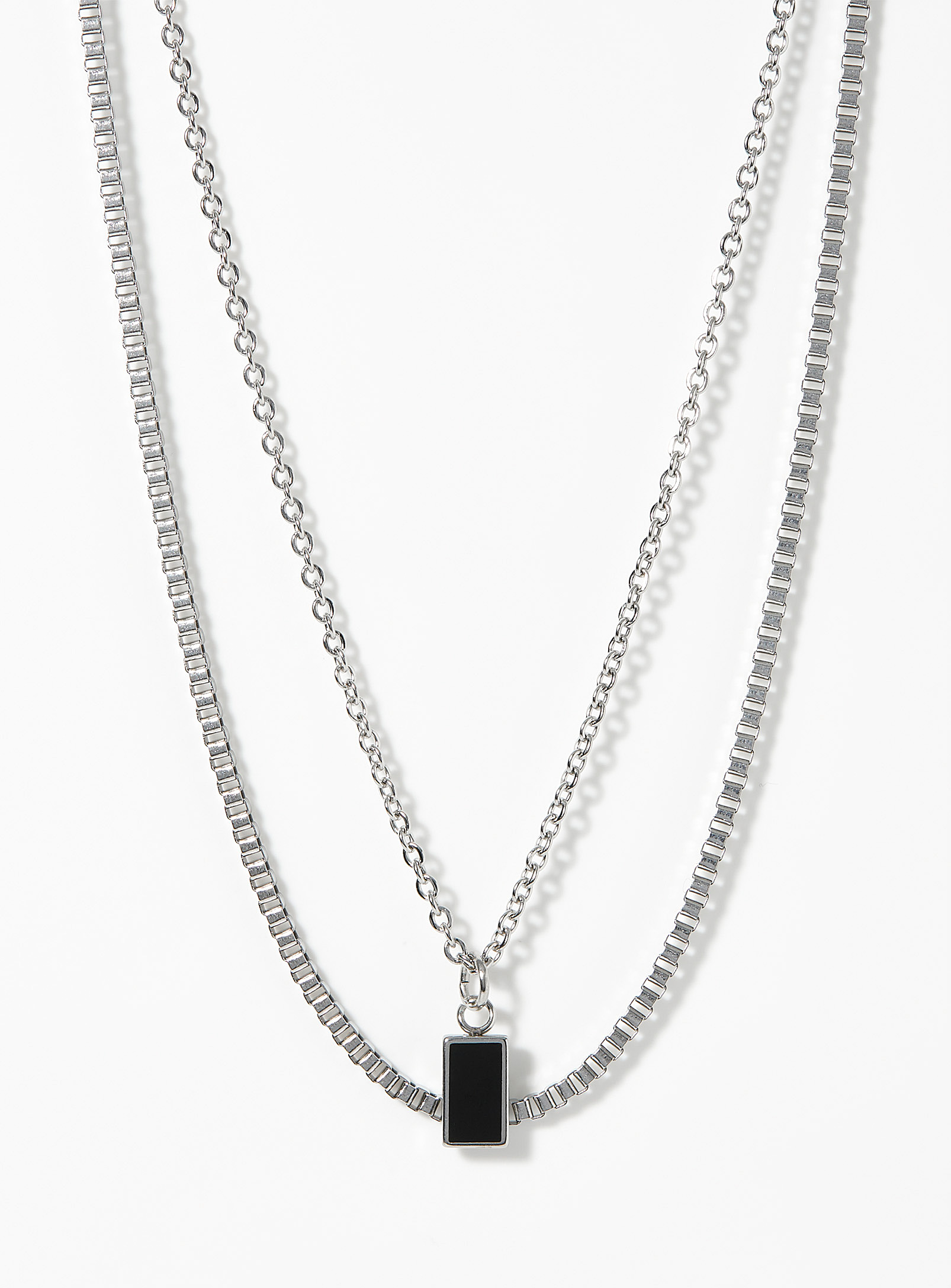 Le 31 Black Medallion Double-chain Necklace In Silver