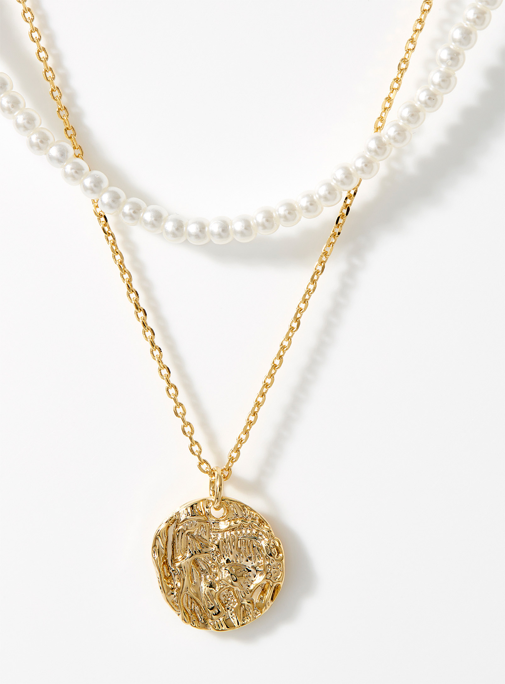 Simons - Women's Pearly bead and gold medallion chains Set of 2