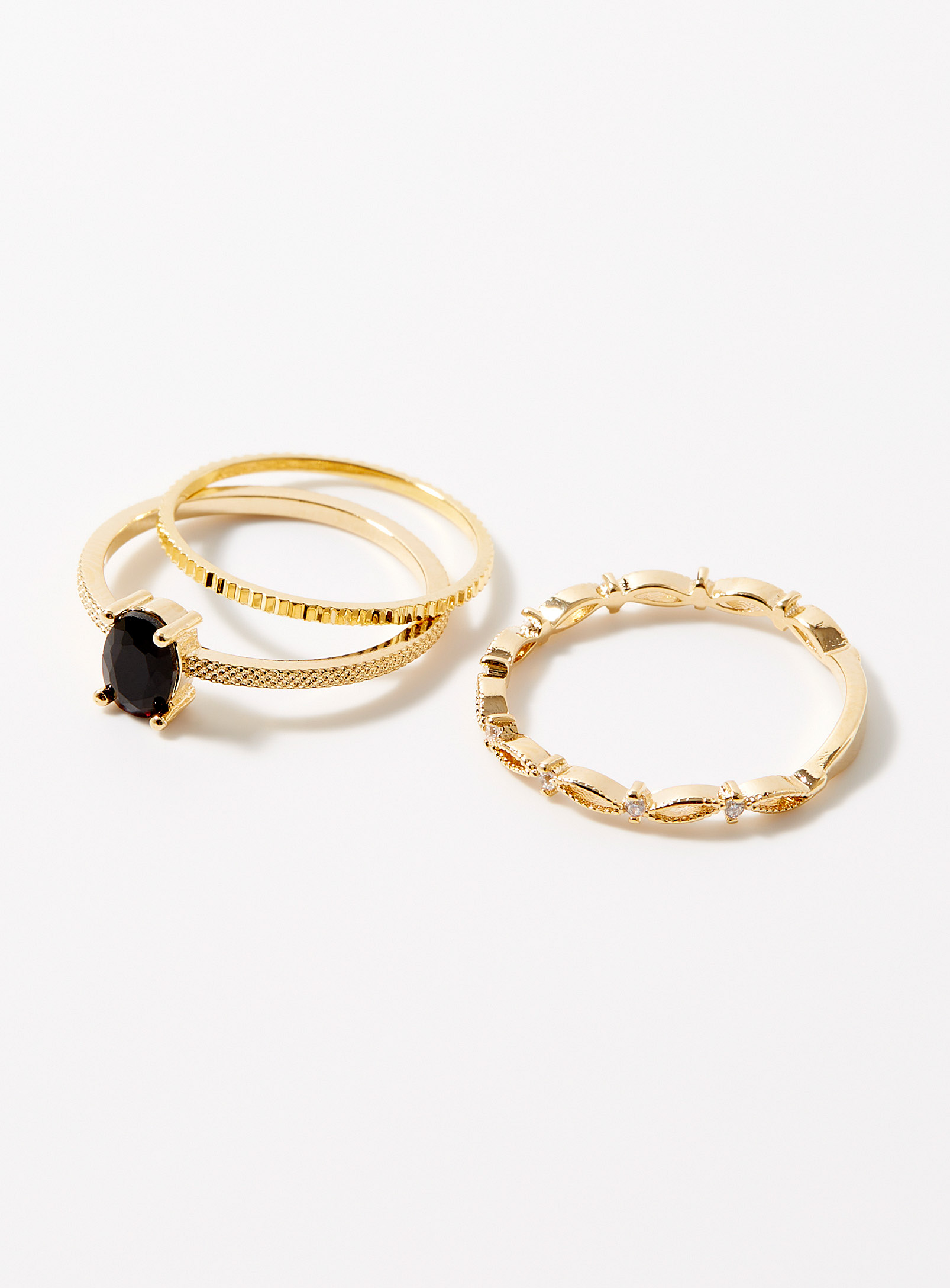 Simons - Women's Black stone textured rings Set of 3