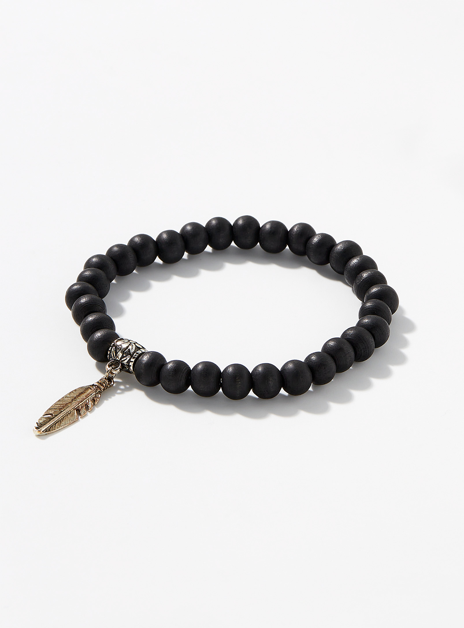 Le 31 Wooden Bead And Feather Charm Bracelet In Black