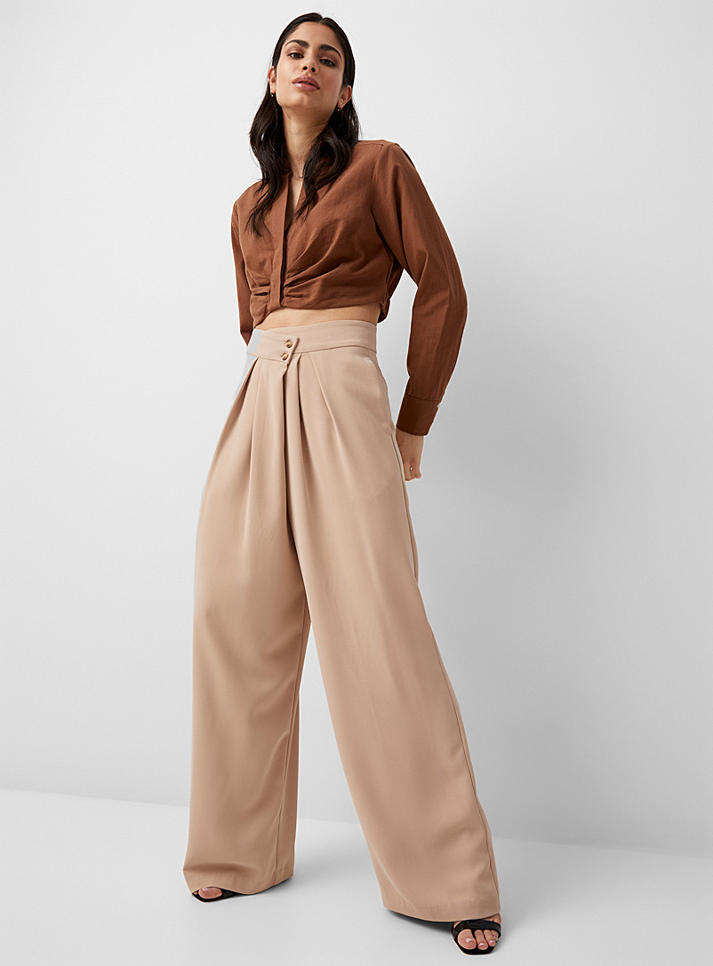 ASTR The Label: Le pantalon large taille asymétrique Tan beige fauve pour femme