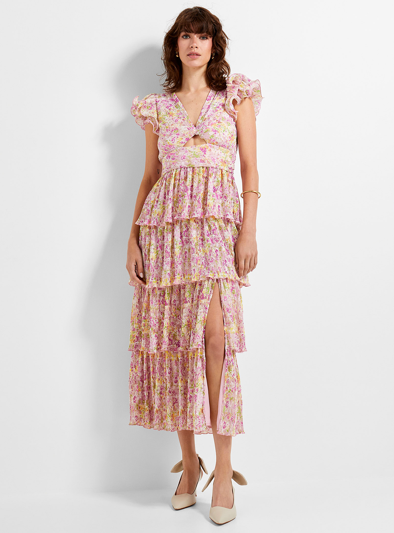 Contemporaine Pink Garden Tiered Maxi Dress