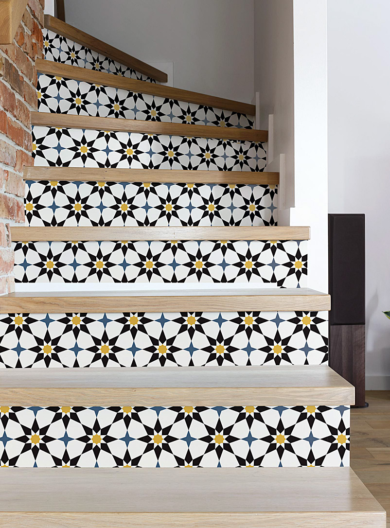 Turquoise Palace + Tempaper: La bande de papier peint autocollant mosaïque marocaine 2,5 m carrés Blanc à motifs