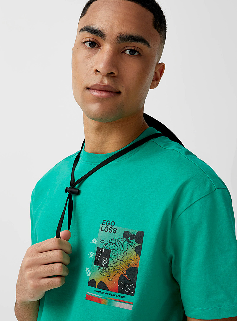 Djab: Le t-shirt collage graphique Vert pour homme