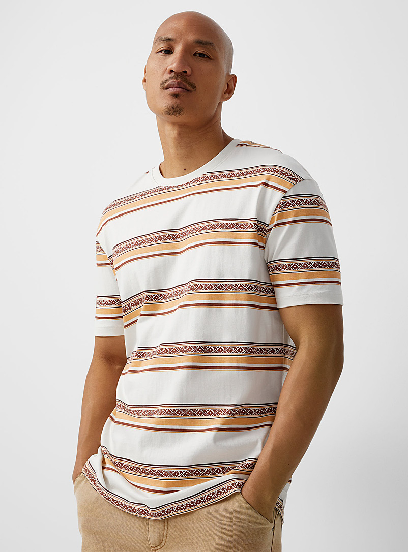 Le 31 Ivory White Geo stripe T-shirt for men