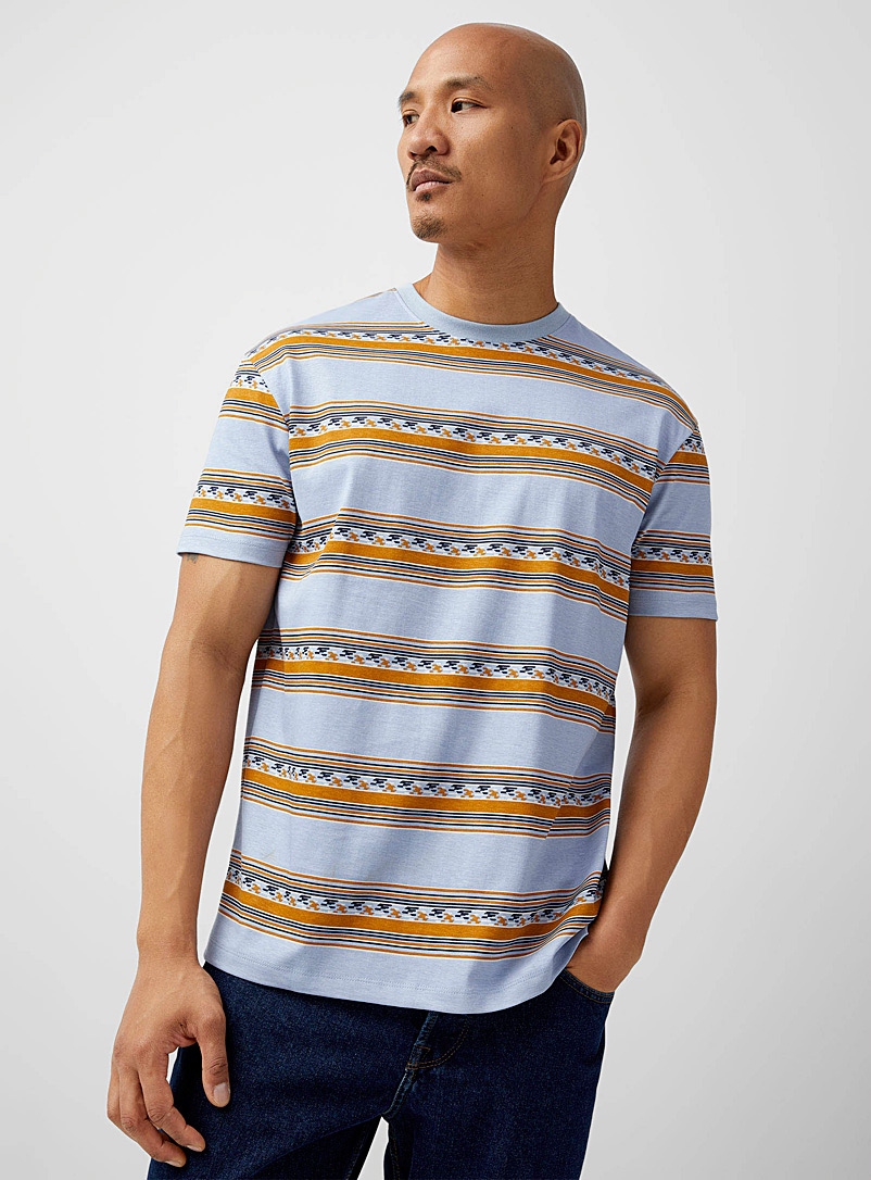 Le 31 Baby Blue Geo stripe T-shirt for men
