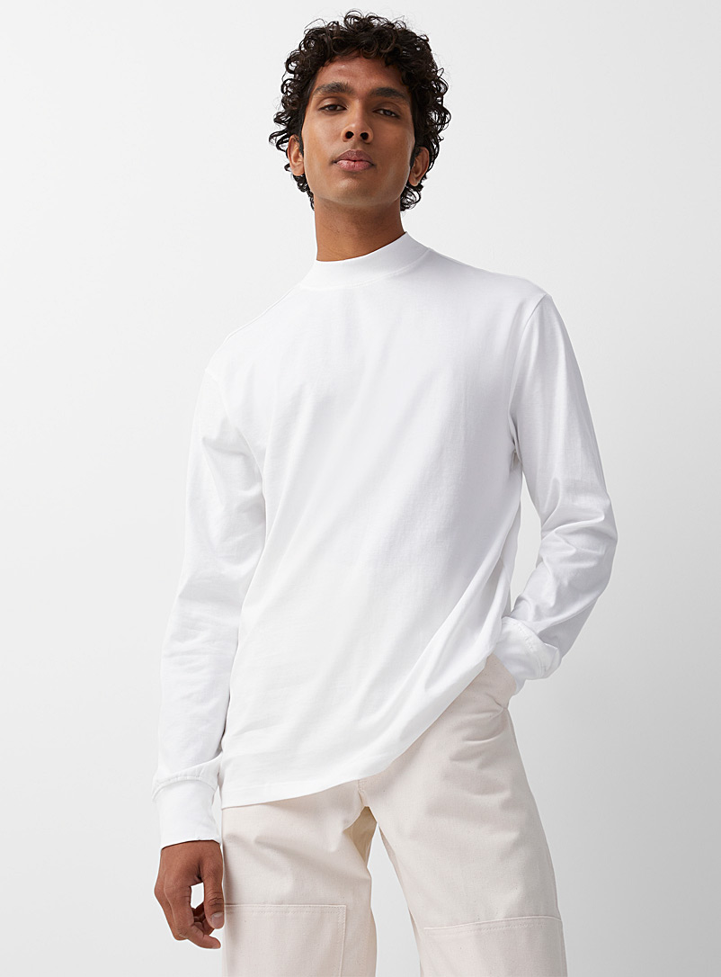 Djab: Le t-shirt carré à manches longues col montant DJAB 101 Blanc pour homme