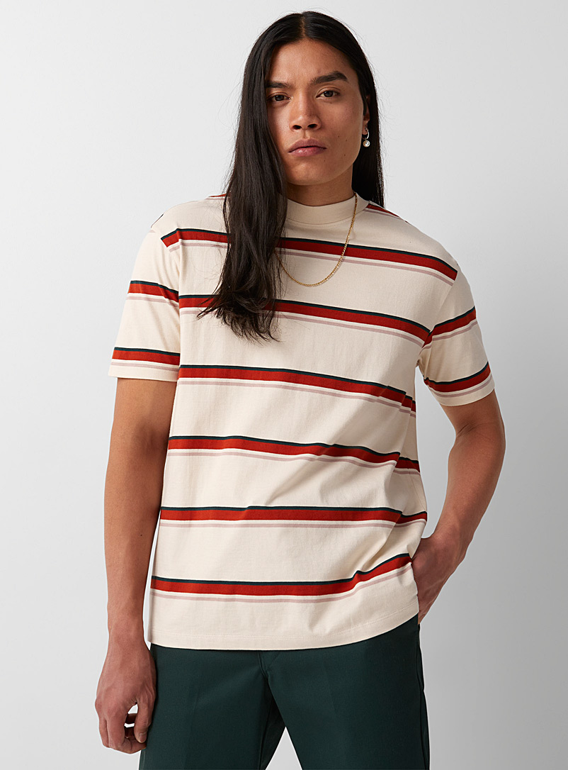 Djab Cream Beige Horizontal stripe organic cotton T-shirt for men