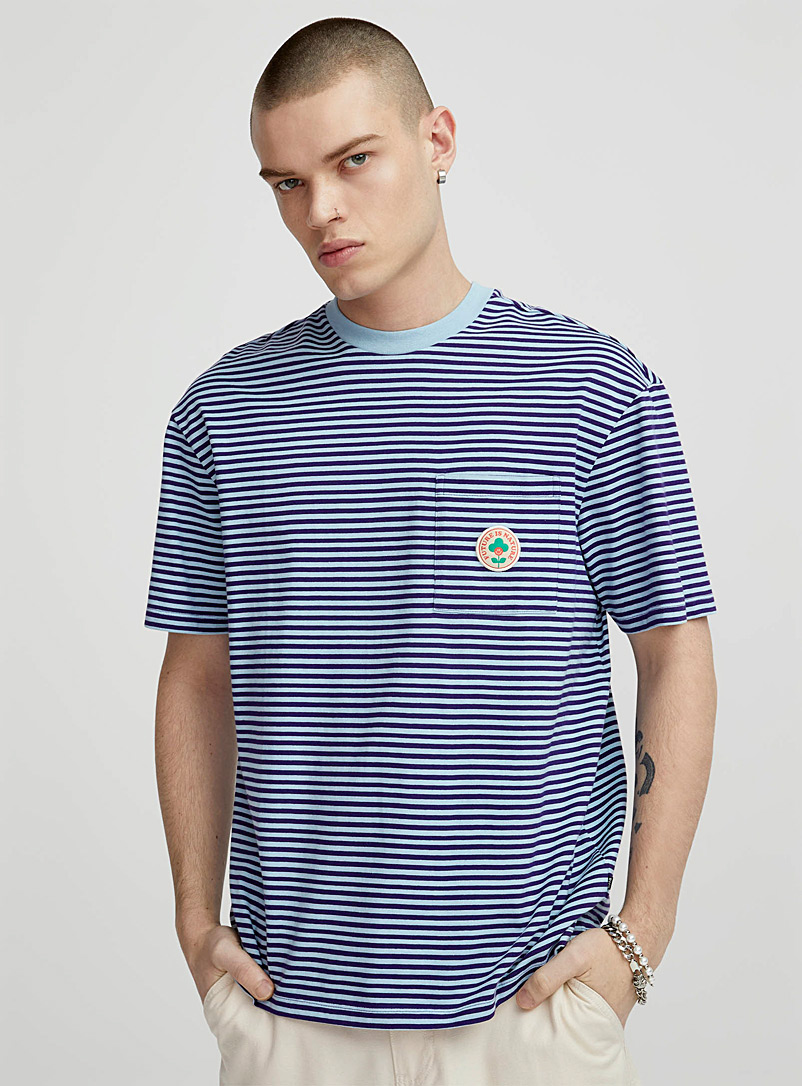 Djab Baby Blue Striped boxy emblem-pocket T-shirt for men