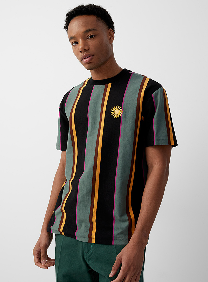 Djab Black Vertical-stripe embroidered boxy T-shirt for men